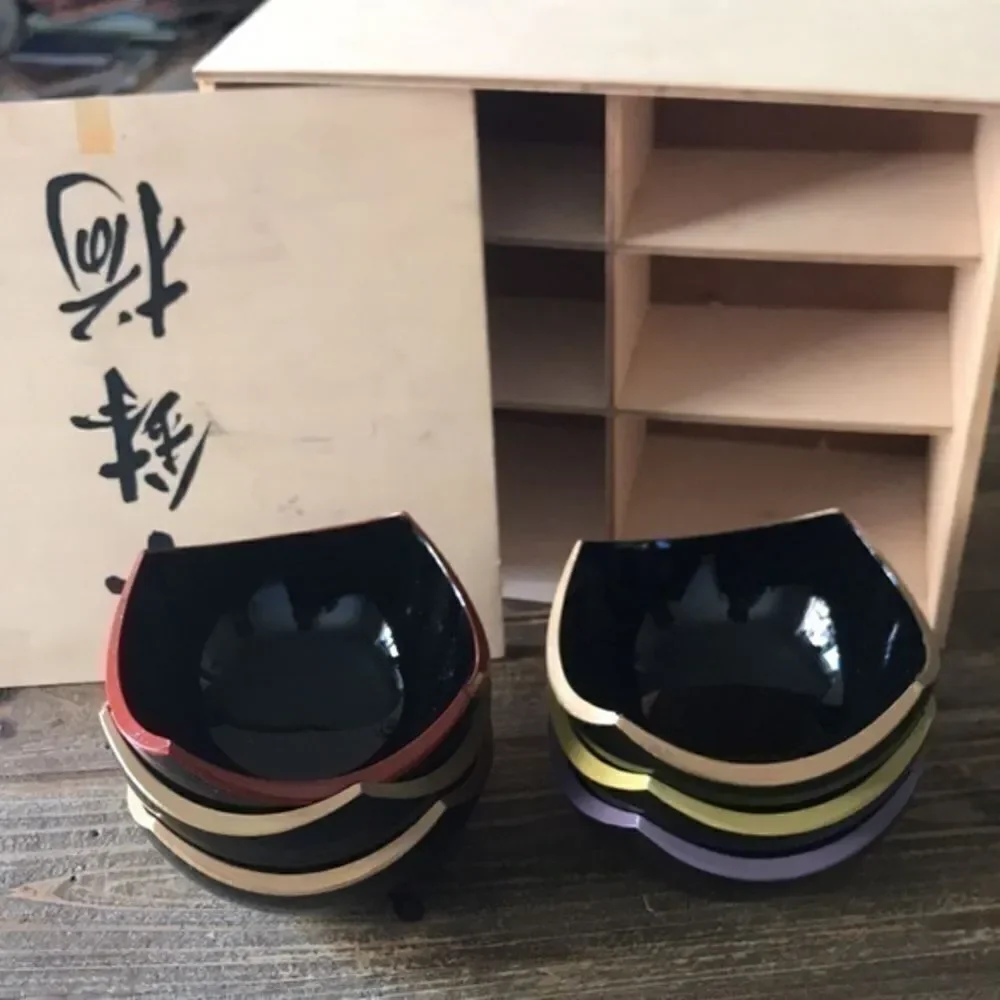 Asian Small Cup Set of 6 black with color trim